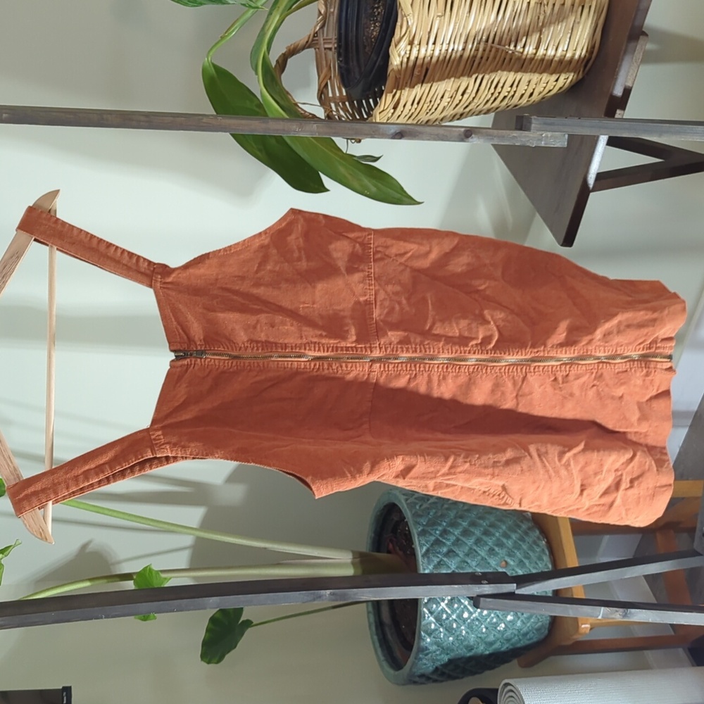 Orange Cordoury Zip Up Dress/Overall Skirt